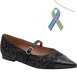 Linea Paolo Niara Glitter Flat Pointed Toe Mary Jane Black Sparkle Sz 11
